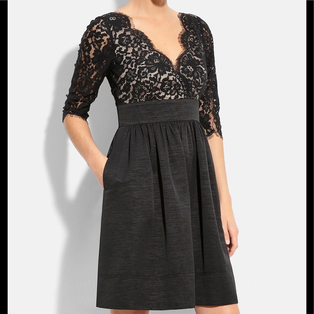 ELIZA J LACE AND FAILLE BLACK DRESS SIZE 10